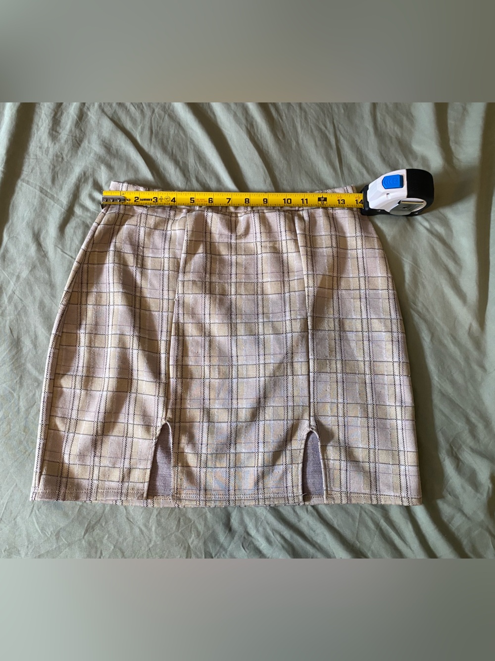 Vibe Beige Plaid Mini Skirt with Subtle Pink Lines - Picture 4 of 8